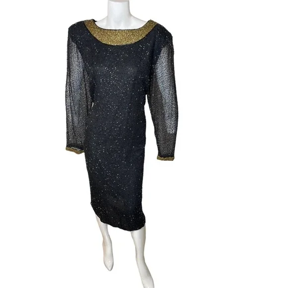 black beaded shift dress BLACK BEADED SHEER DRESS | CULT MIA main image 1